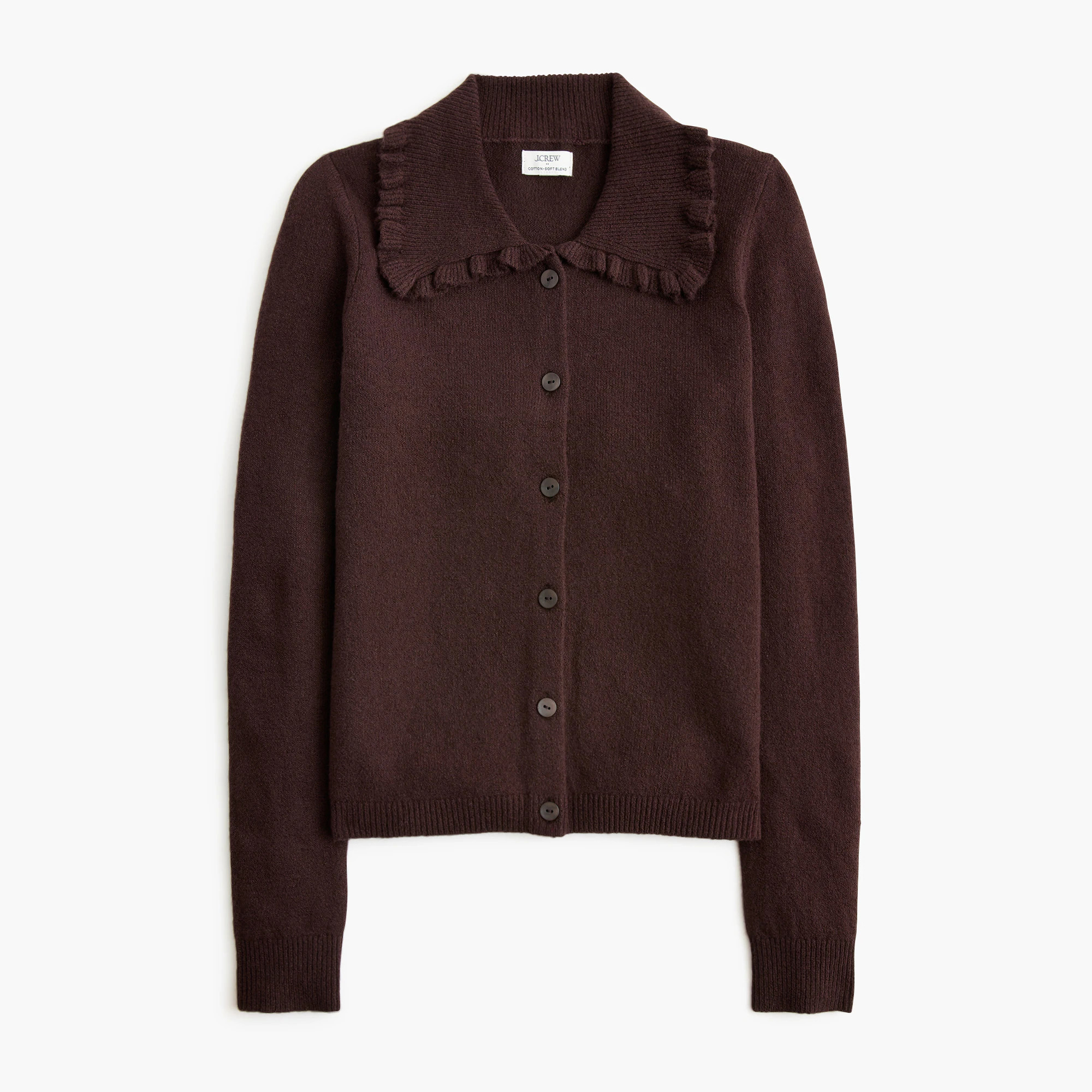 Ruffle-collar cardigan sweater in cotton-soft blend | J.Crew Factory