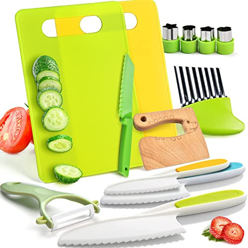 13 Pieces Montessori Kitchen Toys for Toddlers-Kids Cooking Sets Real-Toddler Toys Set for Real Cooking with Plastic Children Safe Knives Crinkle Cutter Kids Cutting Board | Amazon (US)