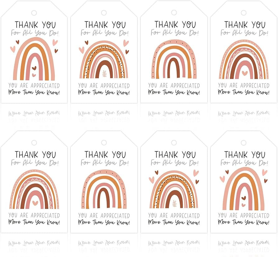 JarThenaAMCS 100Pcs Boho Rainbow Thank You Gift Tags with Hemp Rope Thank You for All You Do Pape... | Amazon (US)