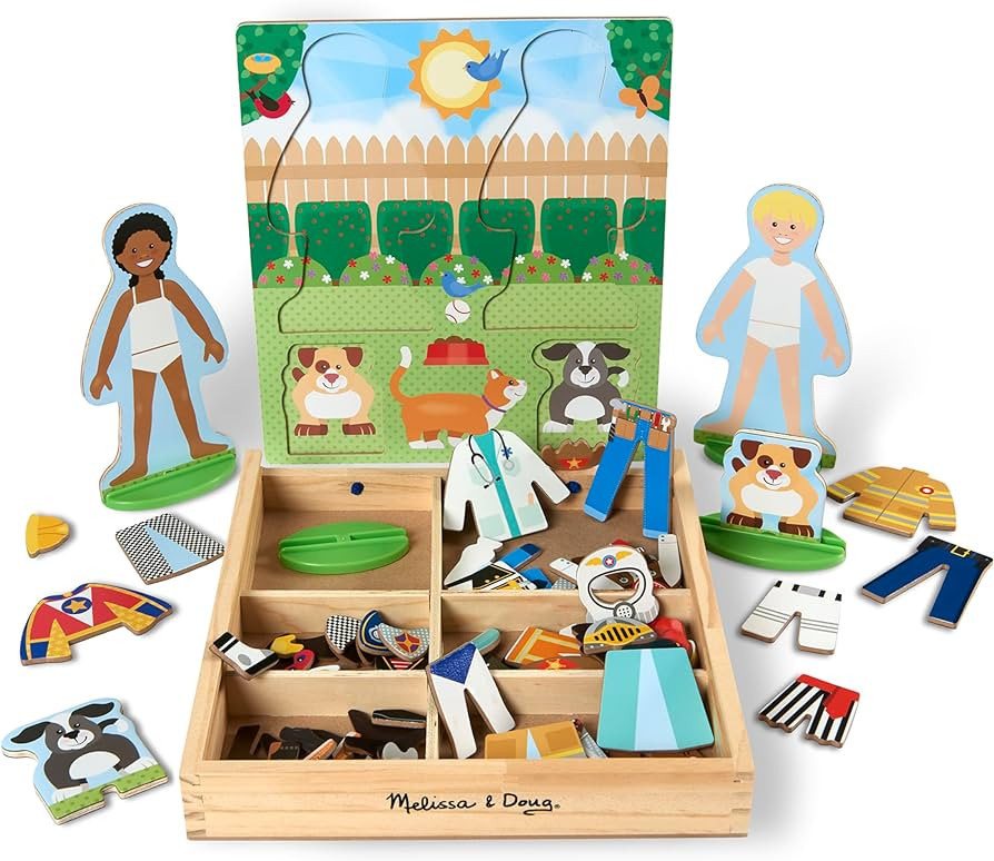 Melissa & Doug Occupations Magnetic Dress-Up Wooden Dolls Pretend Play Set (82 pcs) Pretend Play ... | Amazon (US)