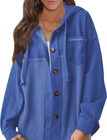 MAVIS LAVEN Womens Oversized Hoodies Coat Waffle Knit Shacket Long Sleeve Button Down Shirts Boyf... | Amazon (US)