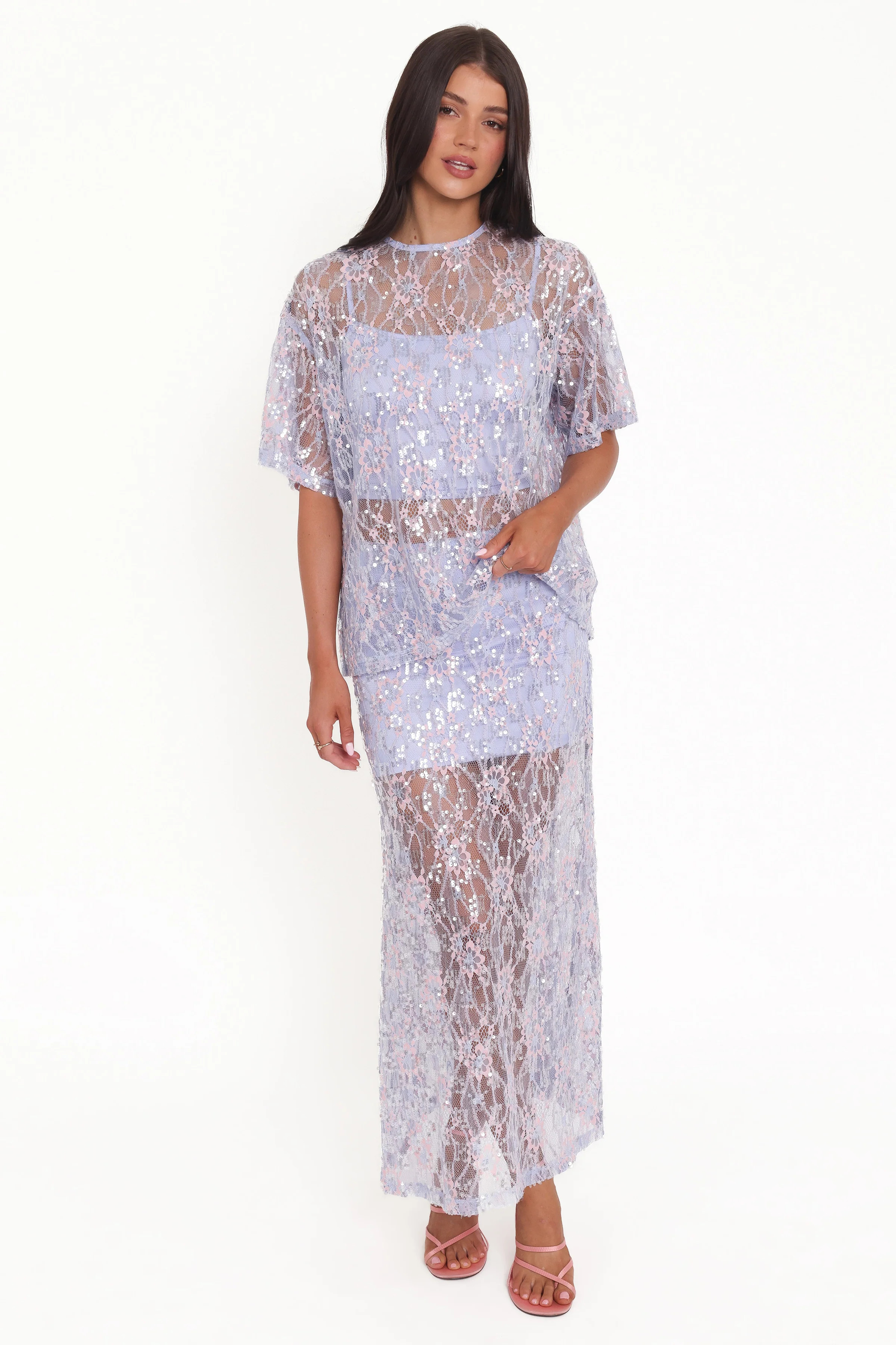 Yonder Sheer Panel Lace Maxi Skirt - Purple | Petal & Pup (US)