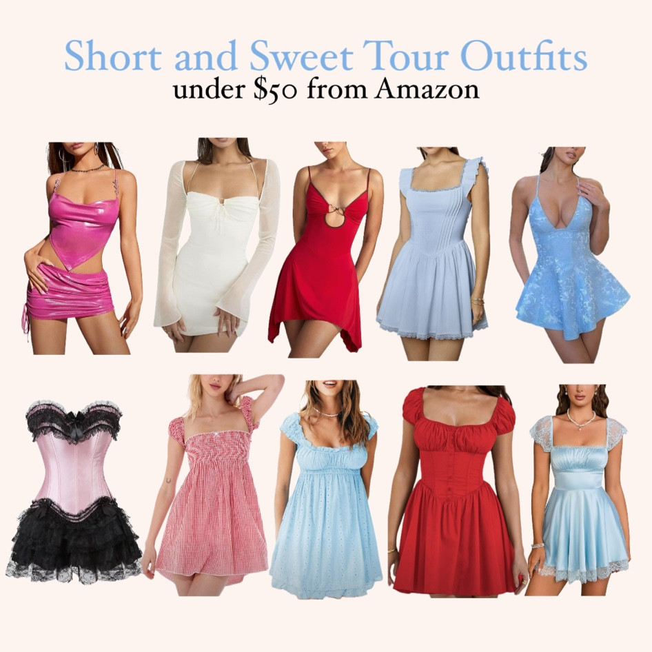 SHORT N SWEET TOUR OUTFITS FROM AMAZON

going out, party outfit, sequin outfit, black and white lace dress, white dress, black dress, pink dress, blue dress,

#LTKFindsUnder50