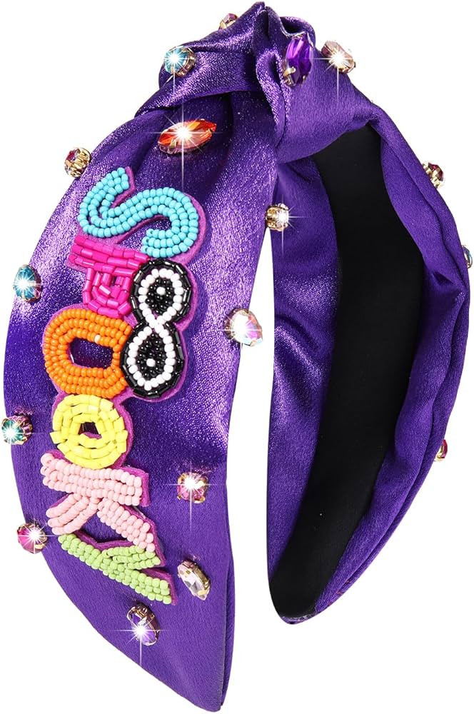 Halloween Headband Purple Spooky Beaded Knotted Headband for Women Sparkle Pearl Rhinestone Pumpk... | Amazon (US)