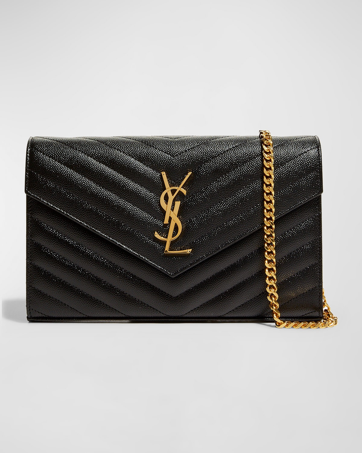 YSL Monogram Large Wallet on Chain in Grained Leather | Neiman Marcus