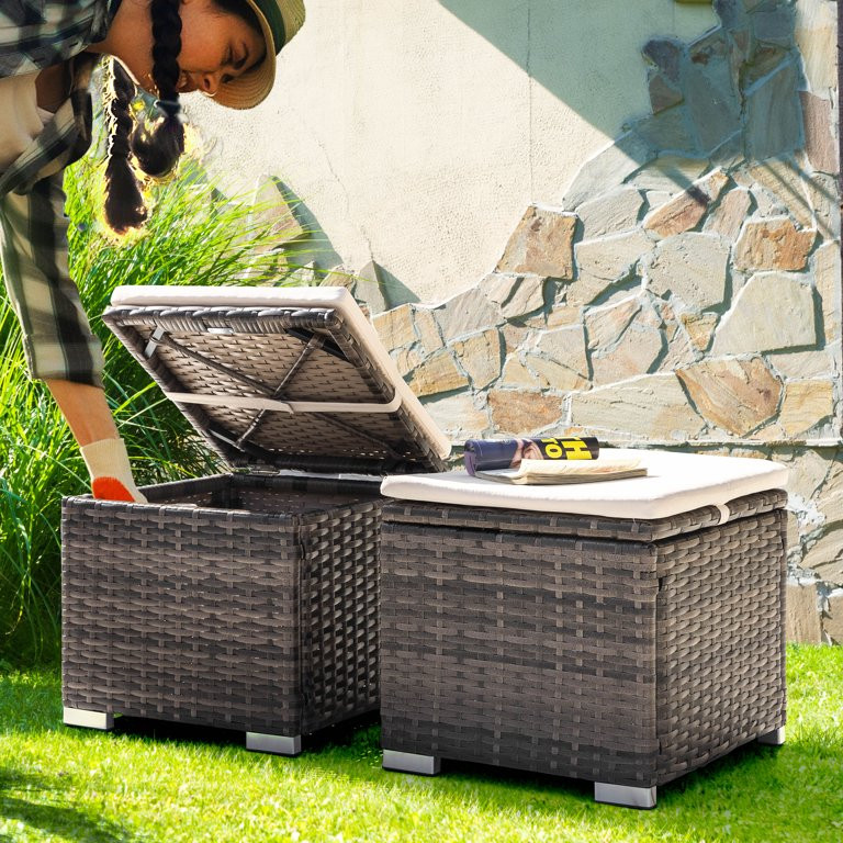 Nuu Garden Outdoor Ottoman with Storage Box, Rattan Wicker Ottoman for Patio Furniture Side Table... | Walmart (US)