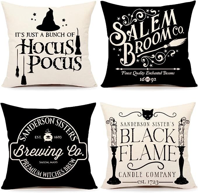 Amazon.com: Halloween Decor Pillow Covers 20x20 Set of 4 Halloween Decorations Hocus Pocus Farmho... | Amazon (US)