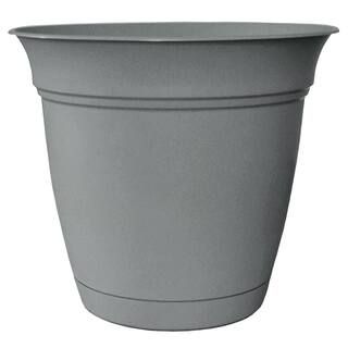 Belle 12 in. Dia. Stormy Gray Plastic Planter with Attached Saucer ECA12000A53 | The Home Depot