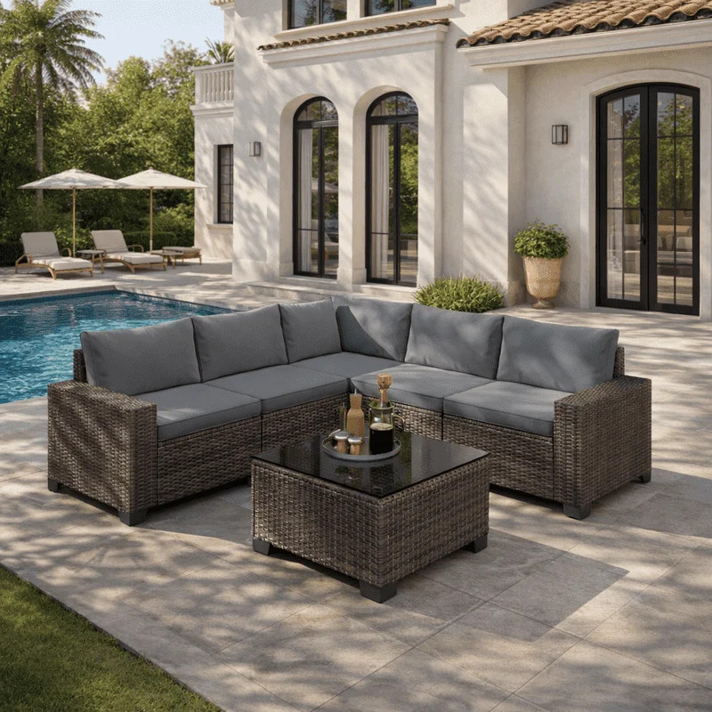 Aiho Outdoor Patio Furniture Set with All Weather Wicker, 6 Pieces Outdoor Sectional Sofa with So... | Walmart (US)