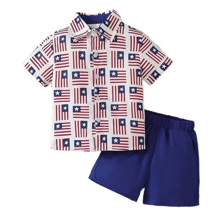 Zanarzt Boys Summer Clothes Toddler Baby Boy 4th of July Outfit Short Sleeve Lapel Collar Shirt Tops Shorts Set Striped Summer Clothes 4-5 Years,Blue | Walmart (US)