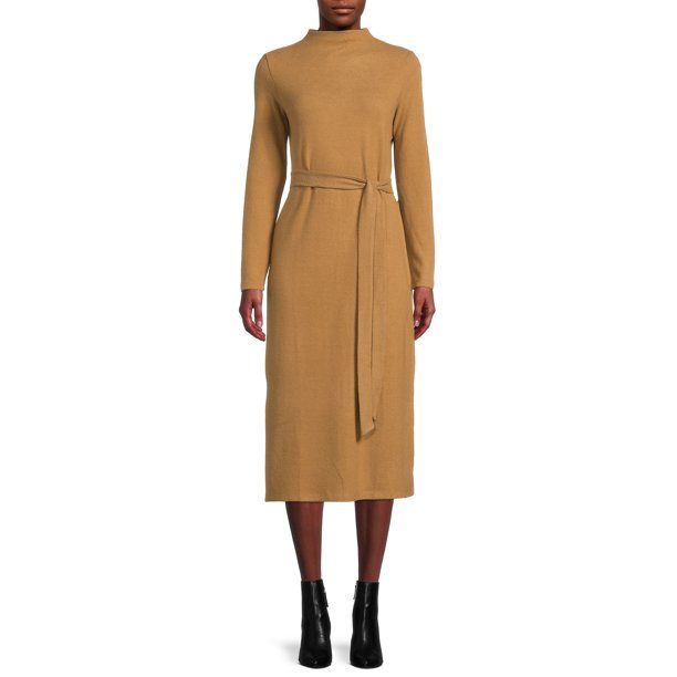 Time and Tru Women's Mock Neck Dress with Long Sleeves - Walmart.com | Walmart (US)