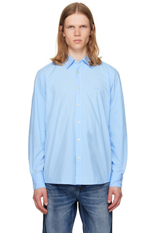 Blue Regular-Fit Cotton Poplin Shirt | SSENSE