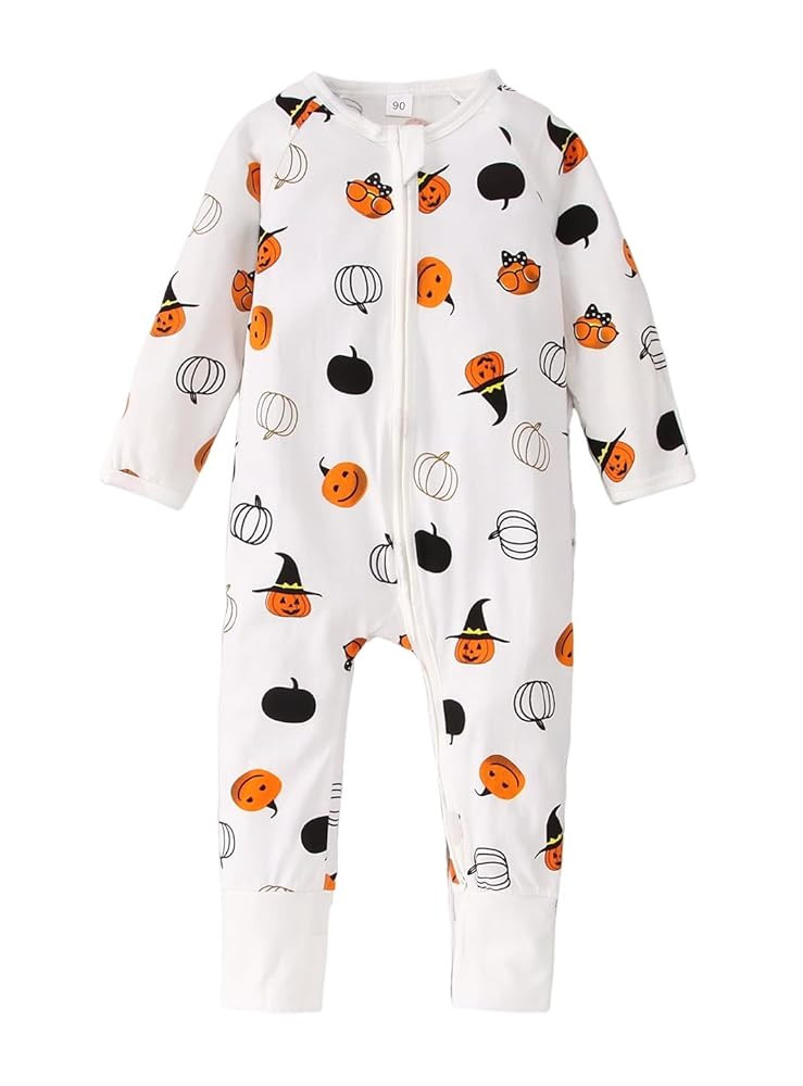 Toddler Kid Baby Girls Halloween Outfits Ruffled Long Sleeve One-Piece Jumpsuit Dress Pumpkin Pri... | Amazon (US)