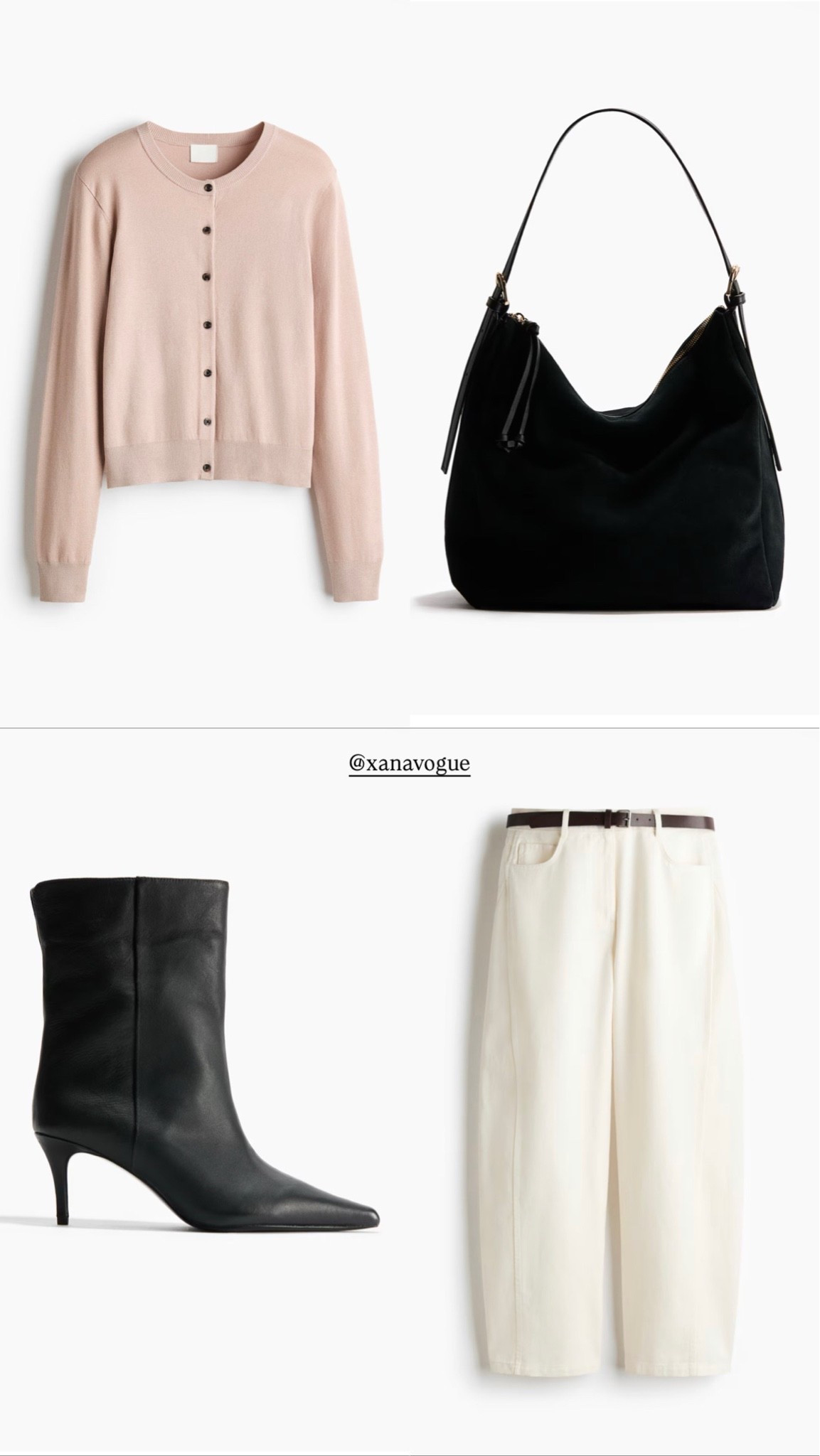 Soft Neutral Fall Outfit

The perfect mix of soft neutrals and black for an effortless fall look. A blush fine-knit cardigan styled with cream wide-leg trousers, sleek black heeled ankle boots and a black slouchy shoulder bag. Simple, polished and so easy to recreate for everyday wear, work or a chic city look.

🔎 fall outfit, neutral outfit, cardigan outfit, cream trousers, black ankle boots, everyday fall style, chic casual outfit, autumn capsule wardrobe