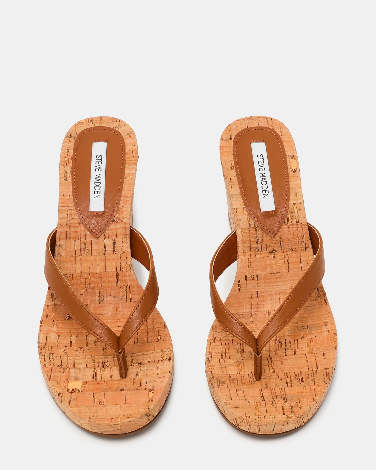 PLAYING Cork Tan Leather Thong Wedge Women's Sandal | Steve Madden (US)