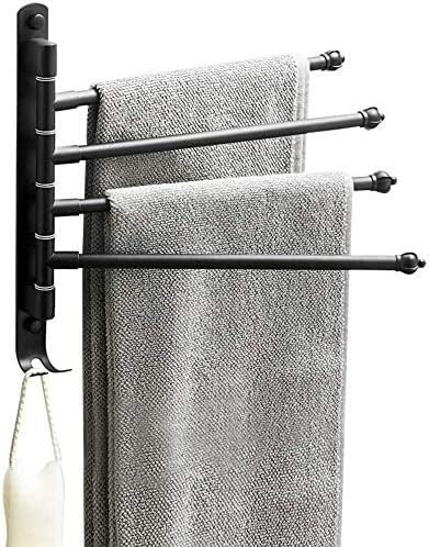Lonffery Towel Rack for Bathroom, 4-Arm Black Wall Mounted Towel Bar, Outdoor Towel Rack for Hot ... | Amazon (US)