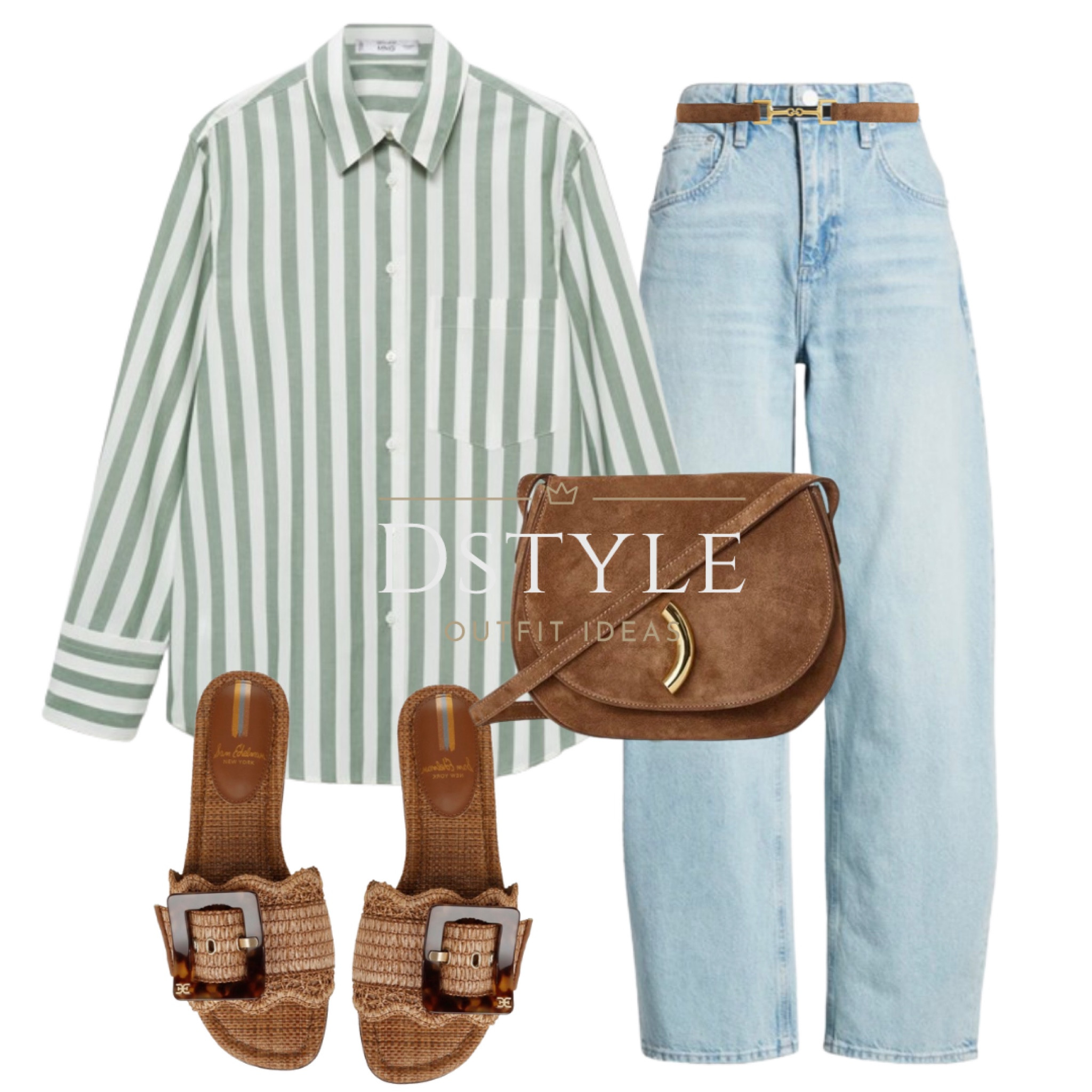 Striped shirt (green stripes), barrel leg jeans, brown slide sandals, suede bag in chestnut color- currently 30% OFF, brown suede belt

#LTKStyleTip #LTKWorkwear #LTKSaleAlert