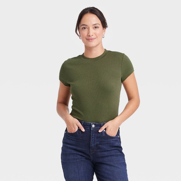 Women's Short Sleeve Slim Fit Ribbed T-Shirt - A New Day™ | Target
