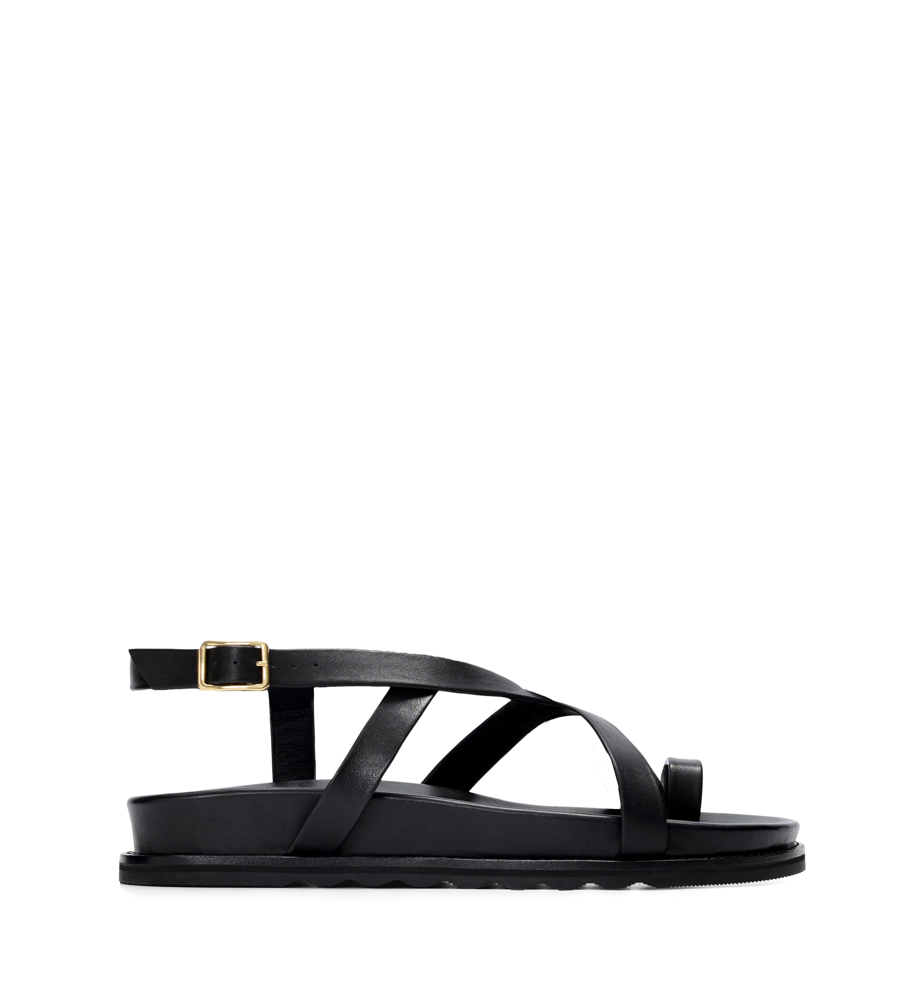 Nicator Black Leather Chunky Sandals | Bared Footwear | Bared Footwear