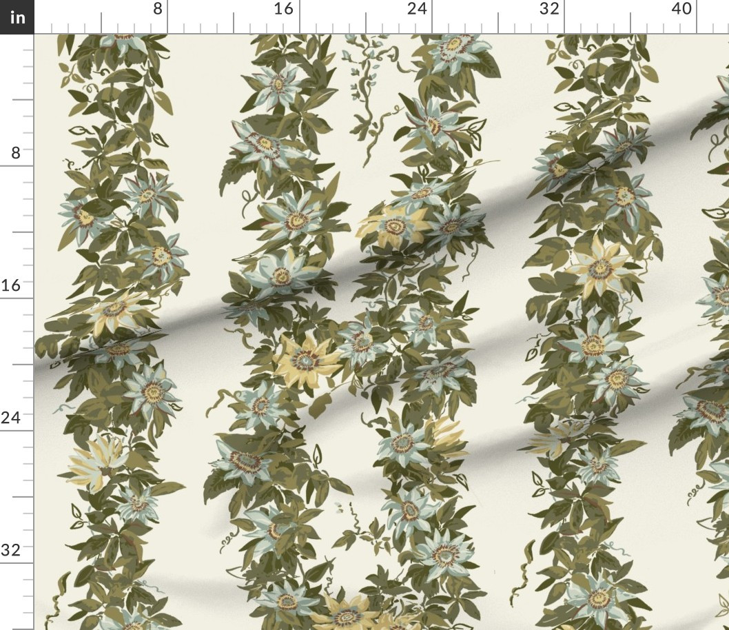 Fabric in Garlow White Dove - Brown Center Green Leaf | Spoonflower