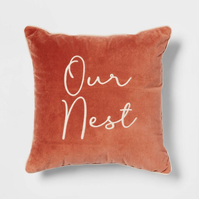 Velvet Embroidered 'Our Nest' Square Throw Pillow - Threshold™ | Target