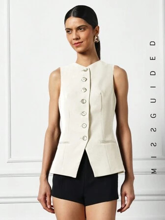 MISSGUIDED Buttoned Vest With Pockets | SHEIN