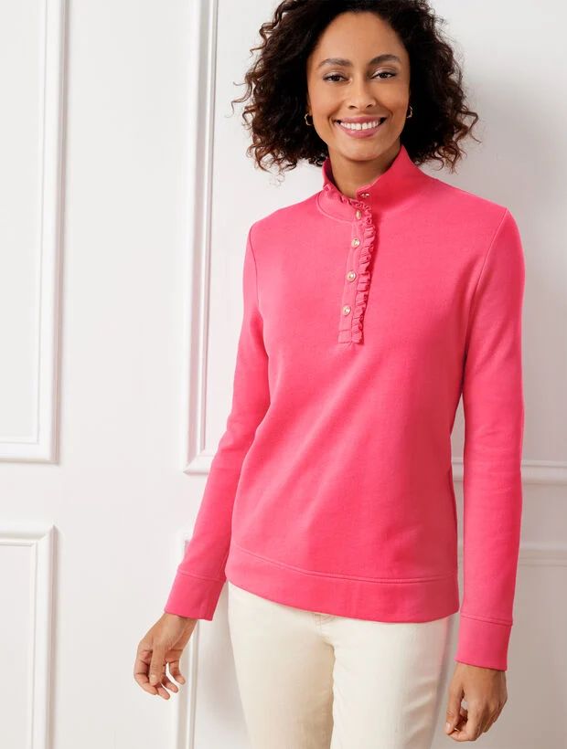 Ruffle Placket Mockneck Pullover | Talbots