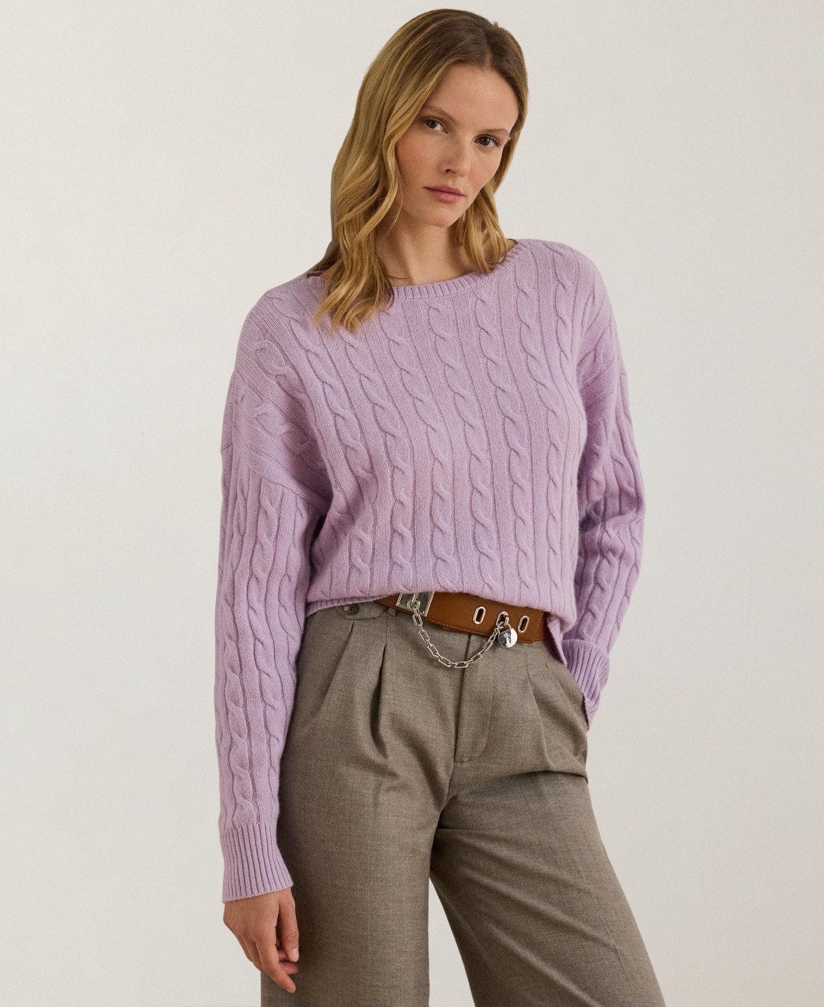 Lauren Ralph Lauren Women's Wool-Cashmere Cable-Knit Sweater - Lavender Frost | Macy's
