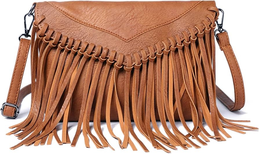 Oweisong Fringe Purse for Women Vintage Leather Black Tassel Shoulder Handbags Hobo Cross Body Ba... | Amazon (US)