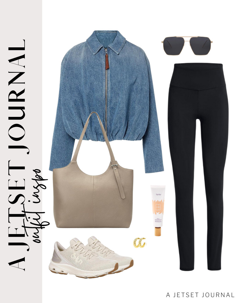 For your coffee runs or weekend errands, wear an indigo blue denim bomber jacket and cozy leggings. You can ground the look by wearing Ryka Devotion X walking shoes and Adoyi gold hoop earrings. 

 #LTKSeasonal #LTKSaleAlert #LTKTravel