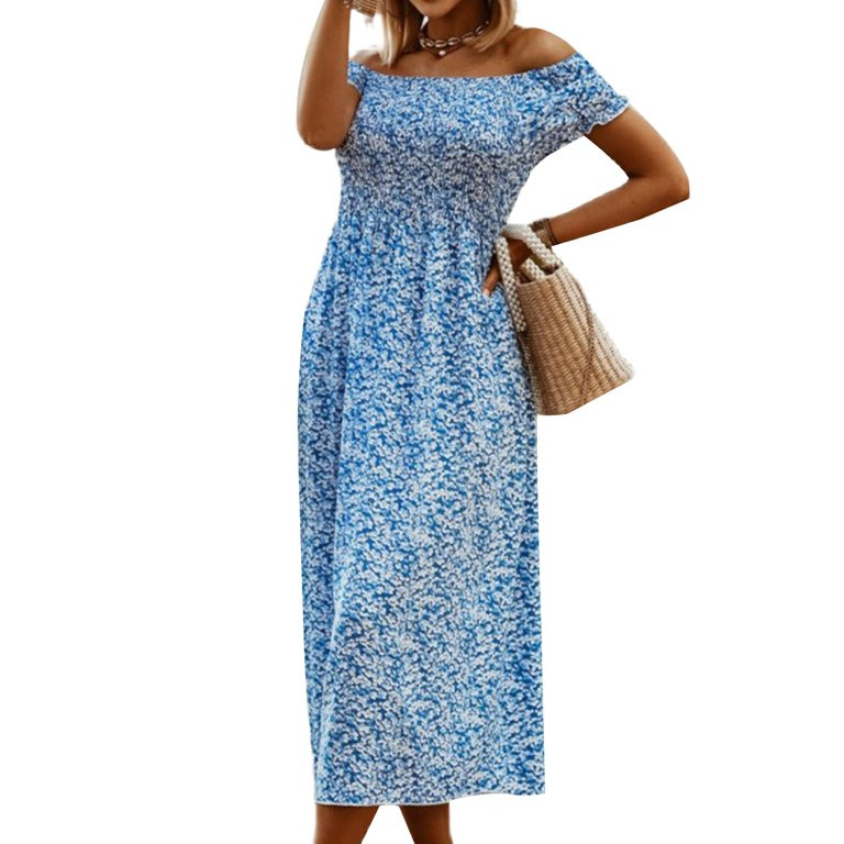 Summer Dress for Women Sexy Off Shoulder Floral Print Mini Dress Loose Baggy Short Sleeve Blouse ... | Walmart (US)