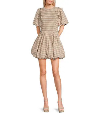 GB Smocked Plaid Drop Waist Bubble Hem Dress | Dillard's | Dillard's