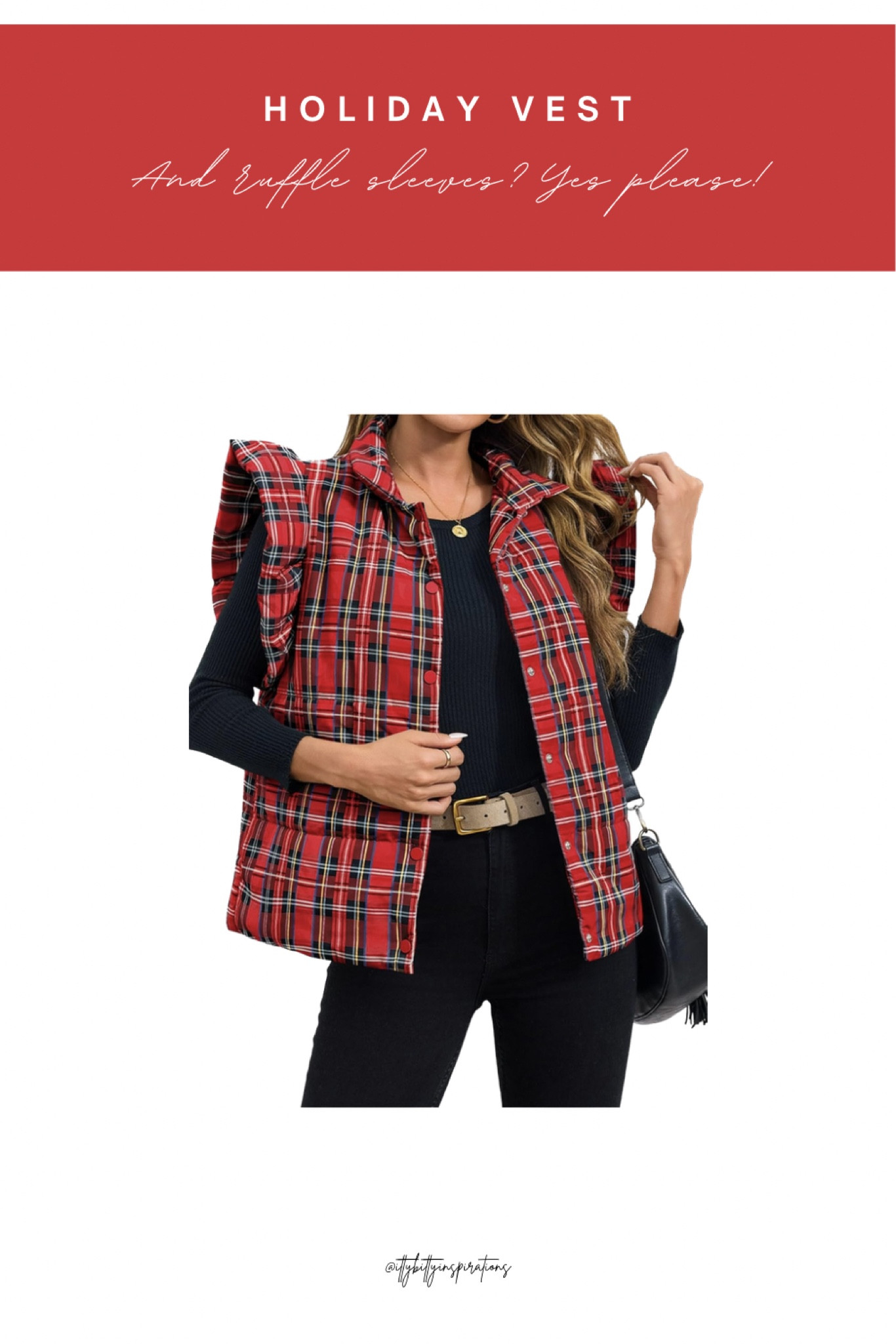 Adorable holiday vest with ruffle sleeves! Light weight - perfect for Christmas shopping attire ❤️ 

#LTKHoliday #LTKSeasonal #LTKFindsUnder50