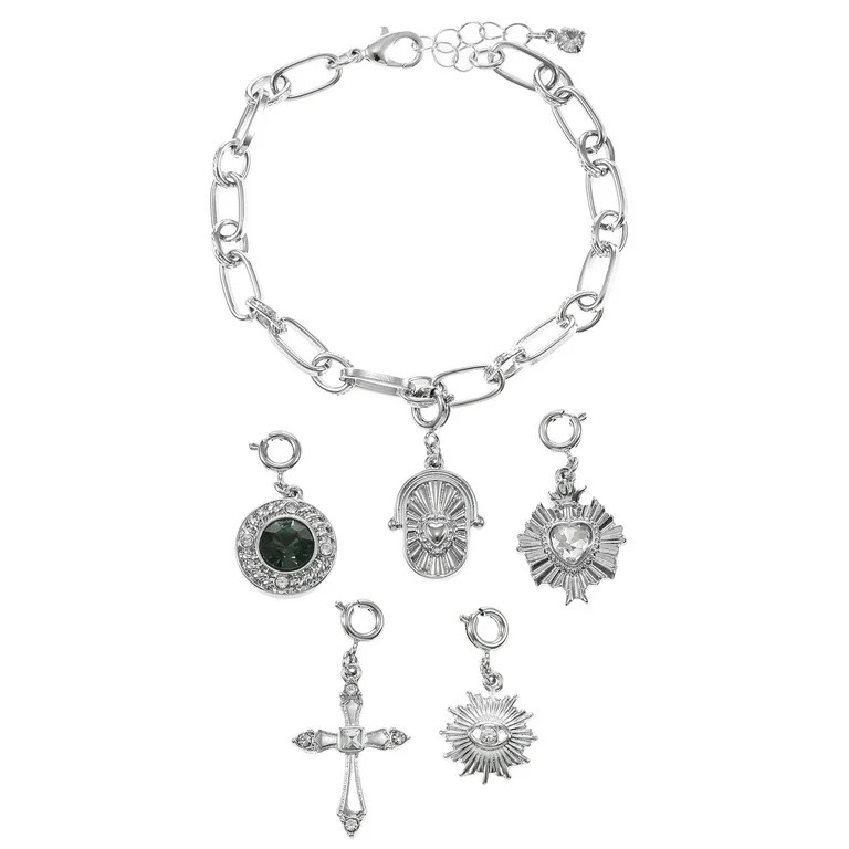No Boundaries Holiday Gifting Silvertone Bracelet & Charm Set | Walmart (US)