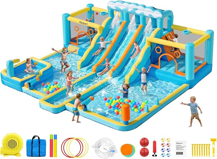 FBSPORT Inflatable Bounce House Water Slide, 3 Slides & 2 Bouncers 10-in-1 Water Slide Park Bounc... | Amazon (US)