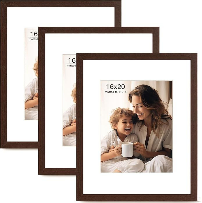 16x20 Picture Frame with Mat for 11x14 Set of 3, Drak Brown Wood Grain 16x20 Frames for Horizonta... | Amazon (US)