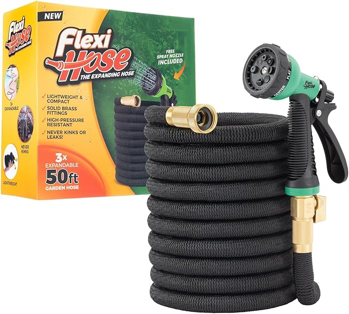 Flexi Hose Expandable Garden Hose with 8 Function Nozzle, 50FT - Lightweight Retractable Garden H... | Amazon (US)