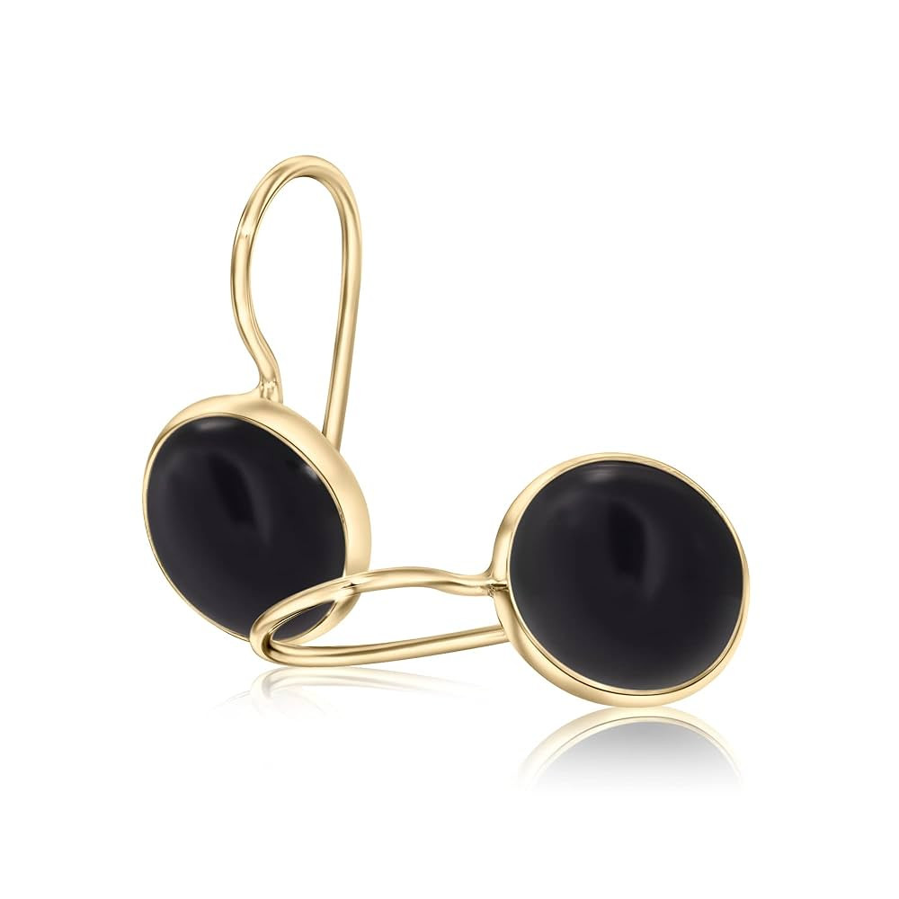 14K Gold Onyx Earrings - 14K Solid Yellow Gold Black Gemstone Drop Earrings, Dainty 8mm Round Sto... | Amazon (US)
