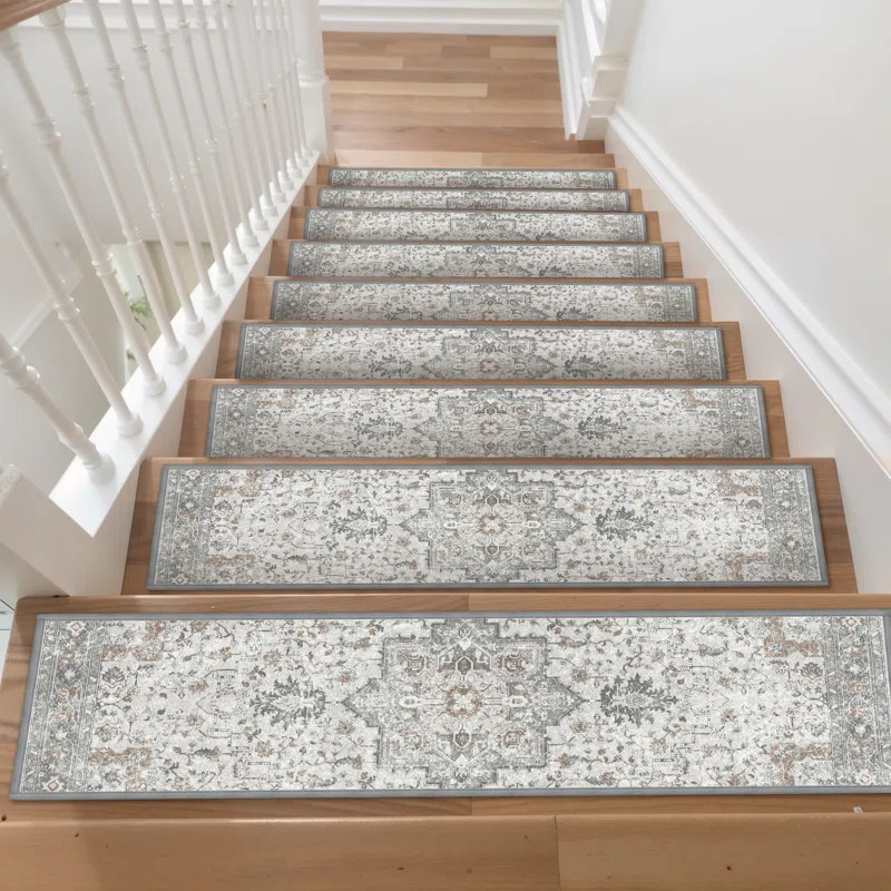 Vintage Distressed Oriental Non-Slip Stair Treads Stair Mats with Adhesive Backing for Wooden Ste... | Wayfair North America