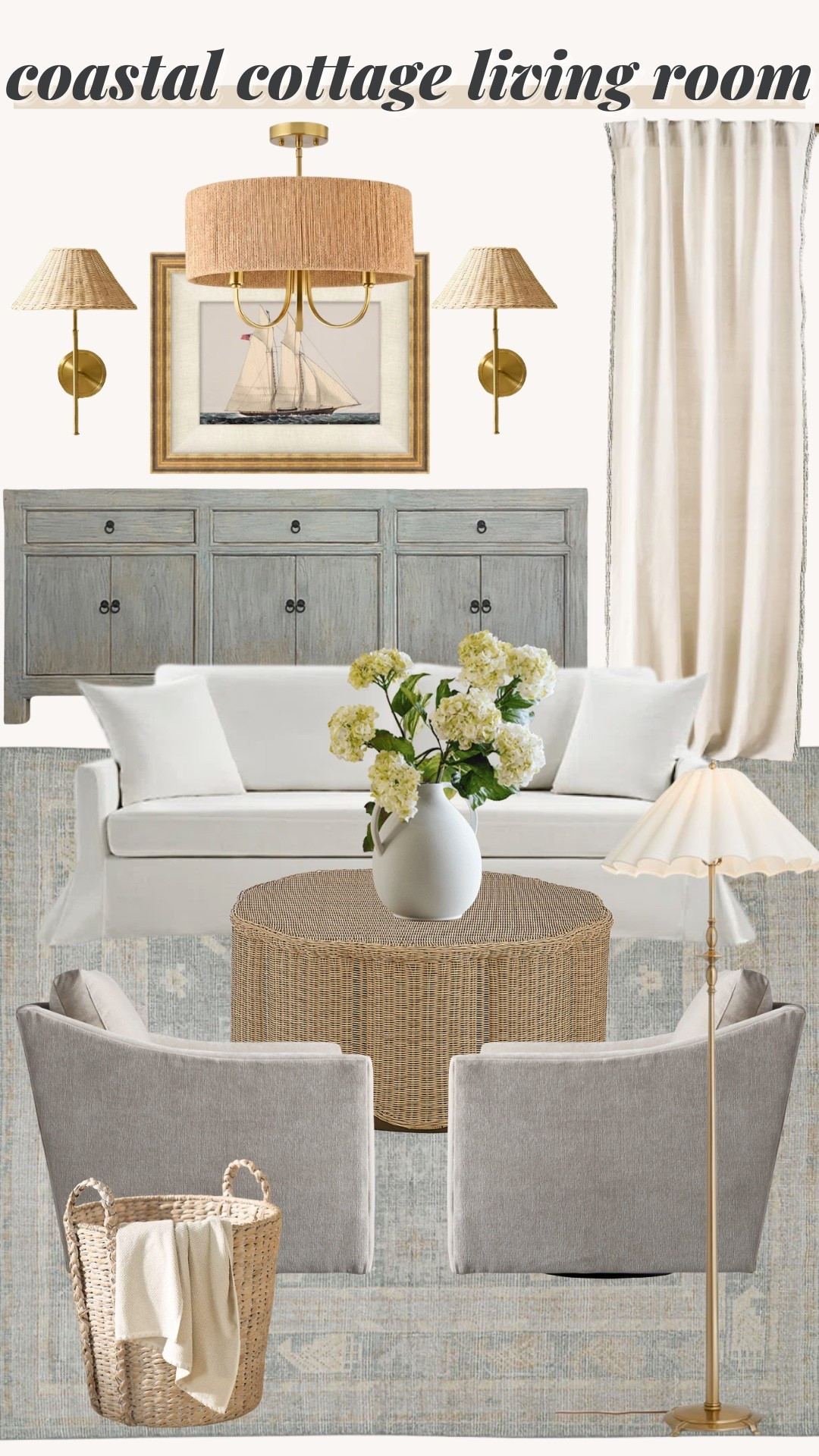 coastal cottage living room, cottage style coastal decor, beach cottage living room, white slipcovered sofa, soft blue accents decor, shiplap wall living room, vintage coastal decor, distressed wood coffee table, striped coastal pillows, floral cottage accents, wicker accent chairs, rattan lighting fixture, cozy layered textiles, cottage gallery wall, seashell decor accents, light and airy living room, neutral coastal palette, antique brass table lamps, cottage coffee table styling, classic beach house decor, relaxed coastal vibe, timeless cottage design, Serena and Lily inspired living room

#LTKU #LTKHome #LTKSeasonal
