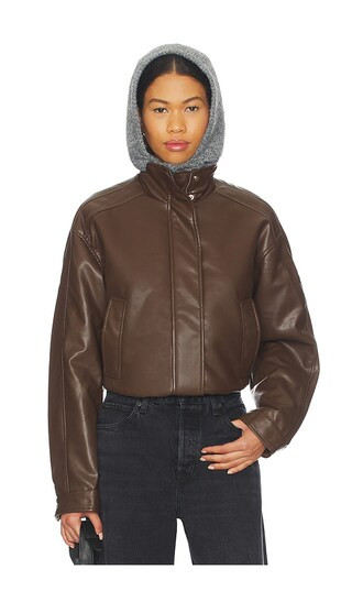 Kona Faux Leather Bomber in Brown | Revolve Clothing (Global)