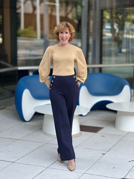 These gorgeous wide leg pants from are SO special!
I love the flattering high waist, wide-leg silhouette!
They're a knit twill, with plenty of stretch for ease of movement. The waist flattering brass buttons give them a slightly French vibe...J’Adore! 🇫🇷
They come in rattan (brass buttons) and black (black buttons) in Misses, Petite, Plus, and Petite Plus.
(Don't we LOVE a size-inclusive brand?!)
I paired it with nude pumps and a padded shoulder, balloon sleeve crewneck sweater that is one of my favorite Amazon finds ever!

#LTKshoecrush #LTKstyletip #LTKworkwear