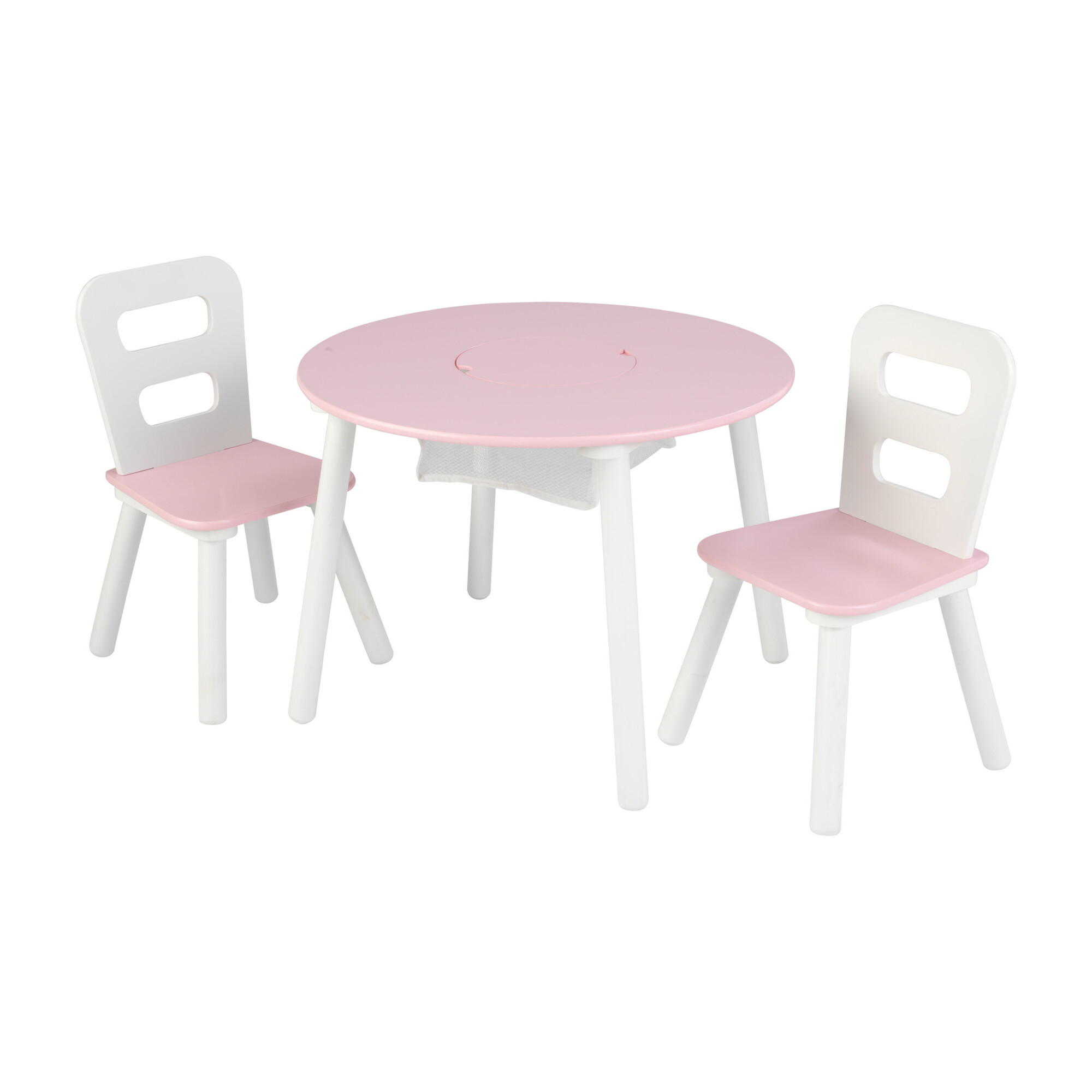 Round Storage Table and 2 Chair Set, Pink/White | Maisonette