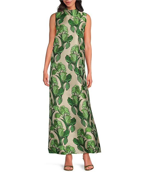 Buru Maxi Mod Printed Brocade Mock Neck Sleeveless Shift Maxi Dress | Dillard's | Dillard's