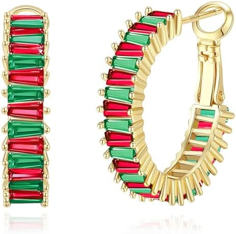 Trendy 14K Gold Plated Hoop Earrings for Women, Chunky Gold/Silver Earrings for Women Cubic Zirco... | Amazon (US)