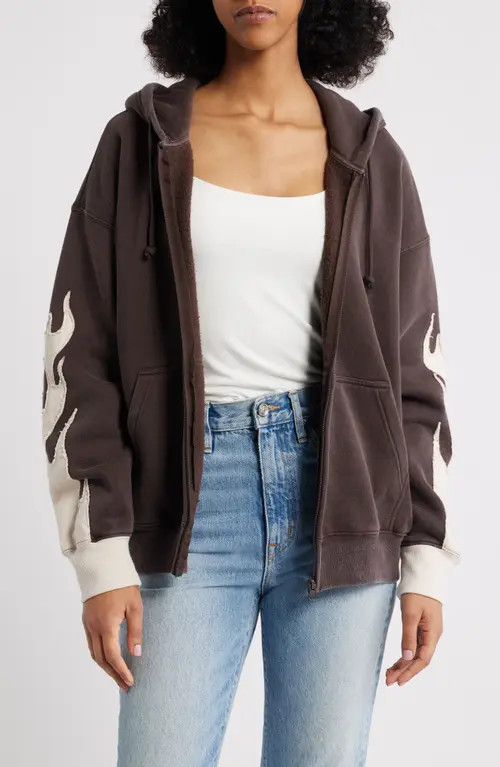 PacSun Flame Zip-Up Hoodie in Brown at Nordstrom, Size Large | Nordstrom