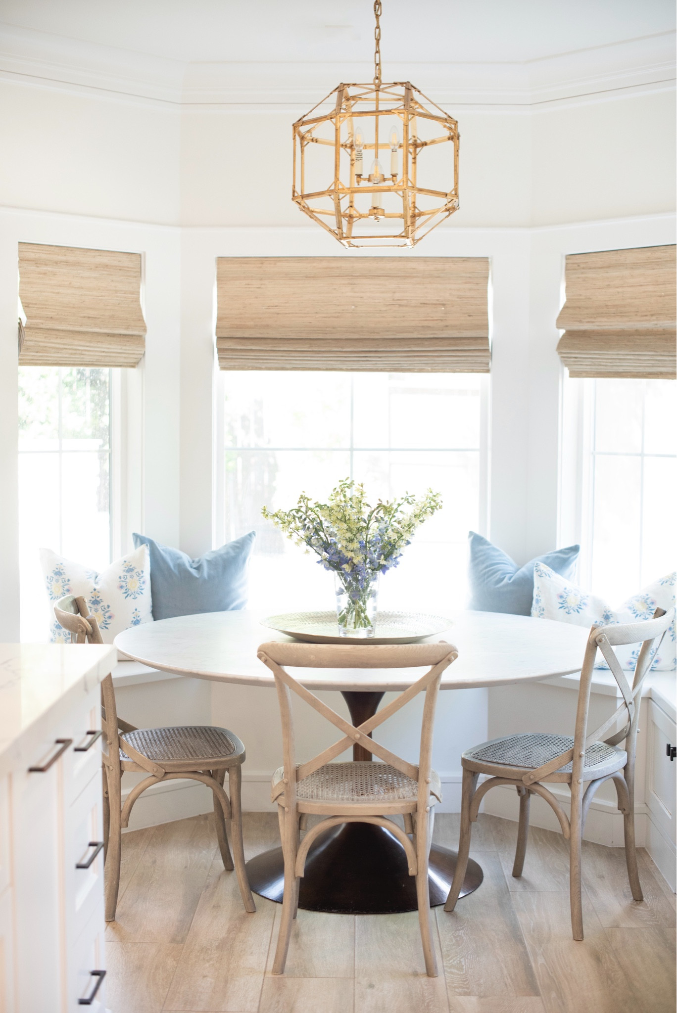 Round, marble pedestal breakfast nook table 

#LTKhome #LTKstyletip 

#LTKSeasonal