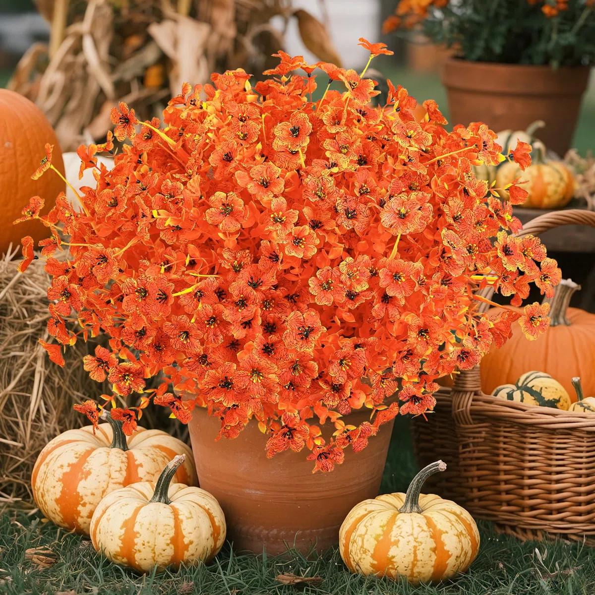 24 Bundles Artificial Fall Summer Flowers for Outdoors Decoration, UV Resistant Silk Violet and F... | Wayfair North America