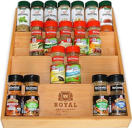 Bamboo Kitchen Drawer Organizer - 4-Tier Bamboo Spice Rack Organizer for Drawer - Large Spice Tra... | Amazon (US)