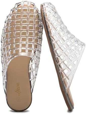 HEVA Women's Jelly Slide Sandals - Clear Mesh Hollow Slip On Closed Toe Slippers - Lightweight Ca... | Amazon (US)